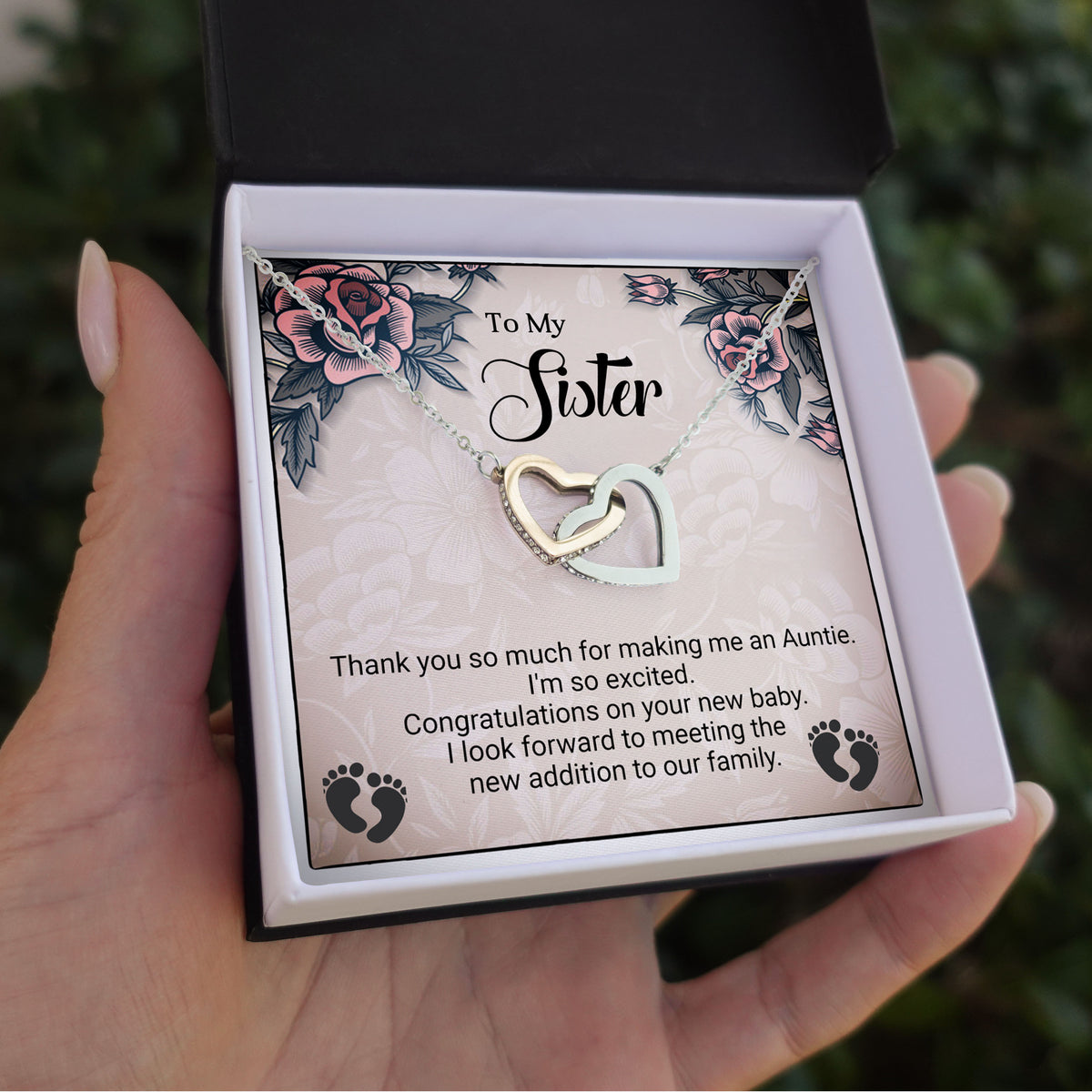 To My Sister | Congratulations on Your New Baby | Interlocking Hearts Necklace | Gift for Expectant Mother