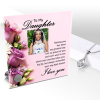 Load image into Gallery viewer, Daughter - Your Journey - Glass Message Stand w/ Love Drop Necklace
