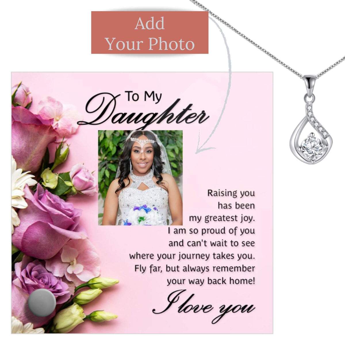 Daughter - Your Journey - Glass Message Stand w/ Love Drop Necklace